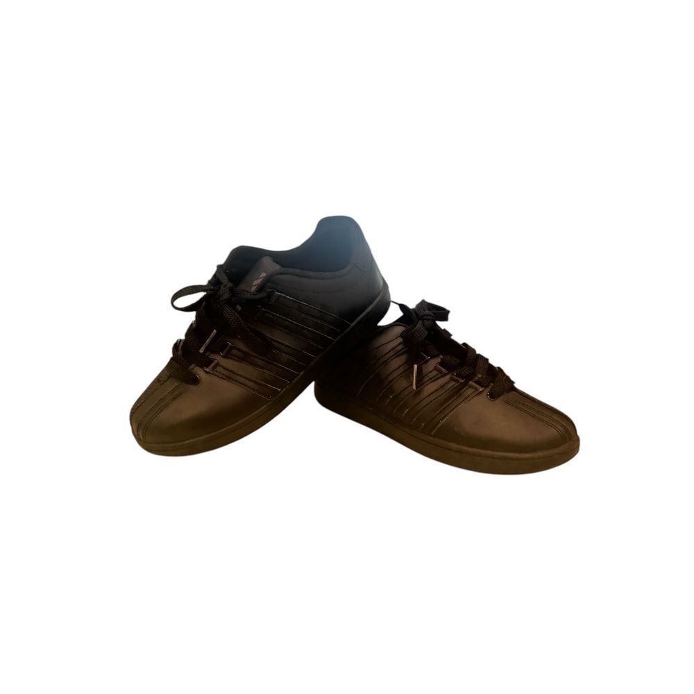 K-Swiss Classic Black Leather‎ Sneakers Shoes SZ 3